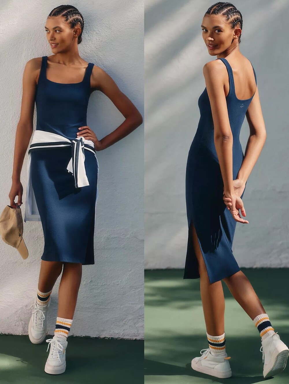 NWT Anthropologie Beyond Yoga Spacedye Icon Midi Dress in Nocturnal Navy